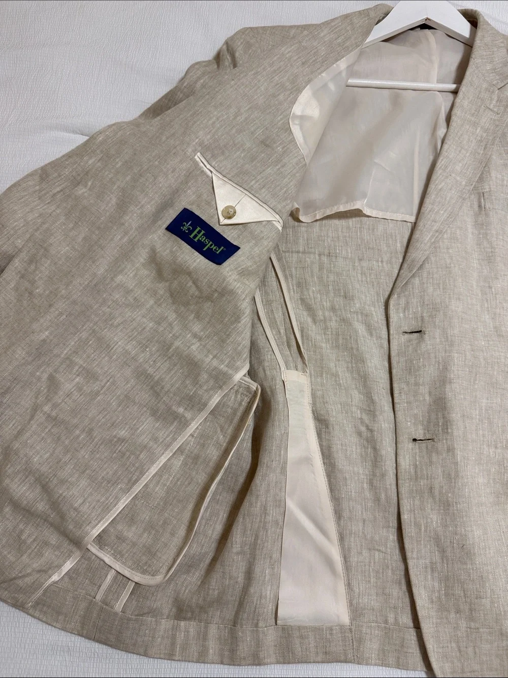 HASPEL Men's Linen Blazer in Natural Beige 46R